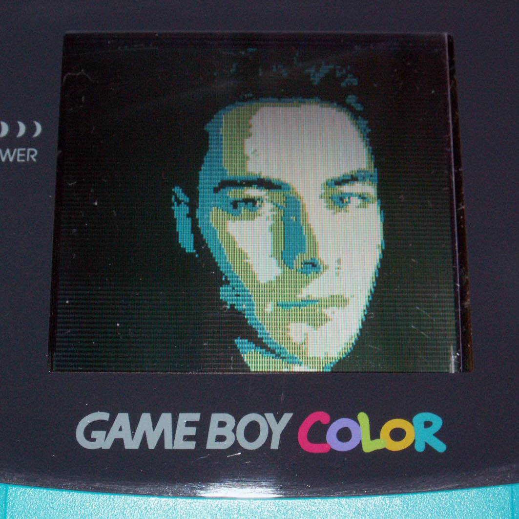 Picture of Josh Guberman displayed on a Nintendo GameBoy Color screen