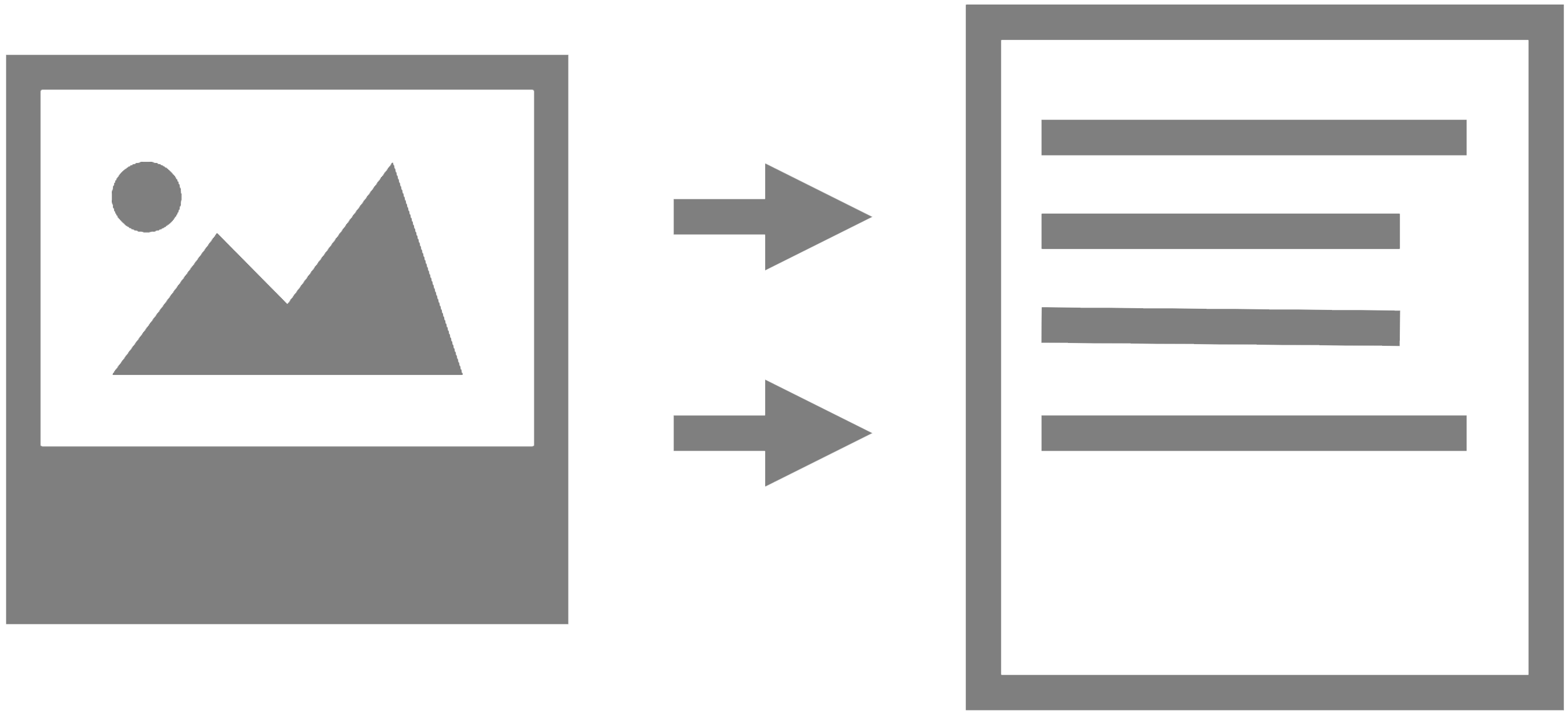polaroid photo icon with arrows pointing toward icon depicting a text document