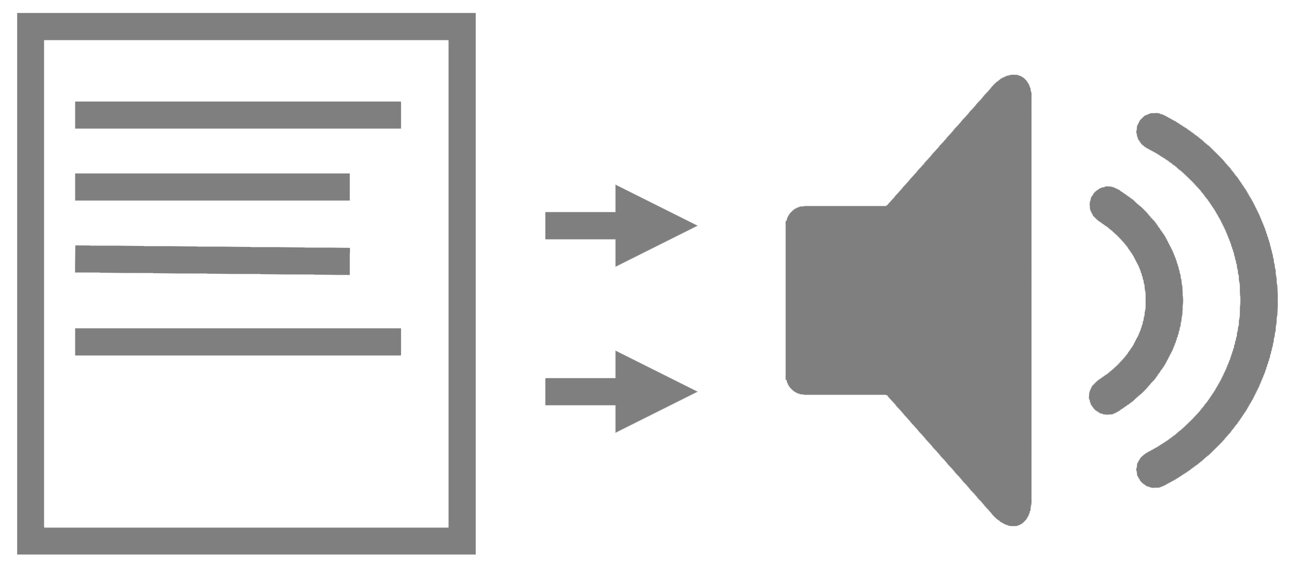 picture of text document with arrows pointing towards computer speaker icon